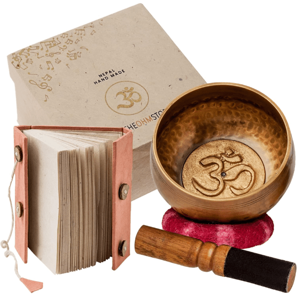 Journal with Meditation Sound Bowl Self Care Gift Handcrafted in Nepal for Healing and Mindfulness